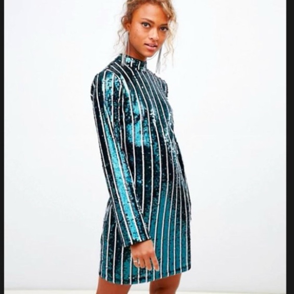 Green Sequin Striped Dress